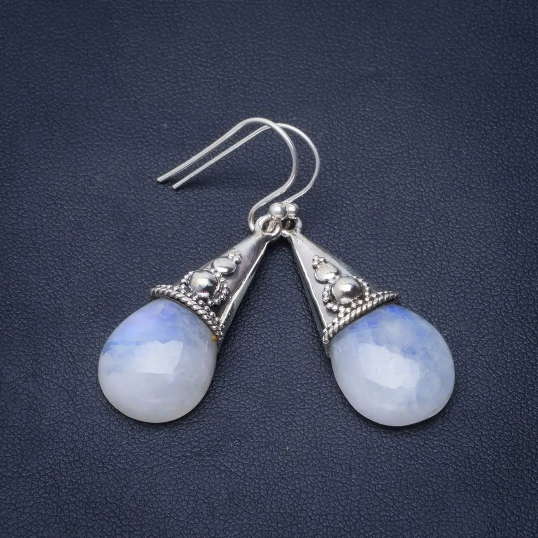 

Natural Rainbow Moonstone Handmade Unique 925 Sterling Silver Earrings 1.75" B2013