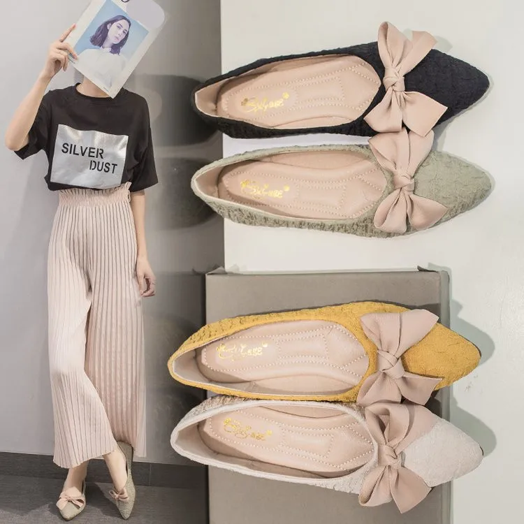 

All-Match Shoes Woman Flats Women's Moccasins Modis Casual Female Sneakers Elegant Shallow Mouth Bow-Knot Pointed Toe Soft