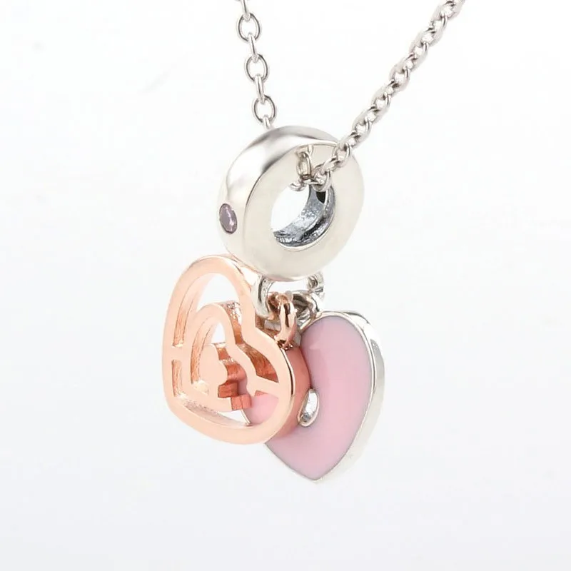 

925 Sterling Silver Creative Valentine's Day Love In The Heart Pink Love Pendant Fit Pandora Women Bracelet Diy Jewelry