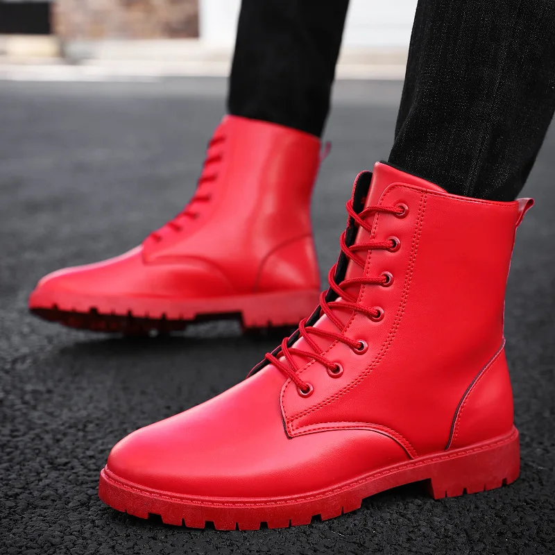 Botas rojas británicas para hombre, botines del ejército con cremallera  coreana, botas de nieve para invierno, botas de vaquero para hombre, color  negro, talla 39 44, 639|Botinas| - AliExpress