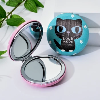 

Pocket Magnifying Mirror Cute Girls Cat Pattern Folding Vanity Make Up Tool Double Side Women Mini Make Up Mirrors espejos