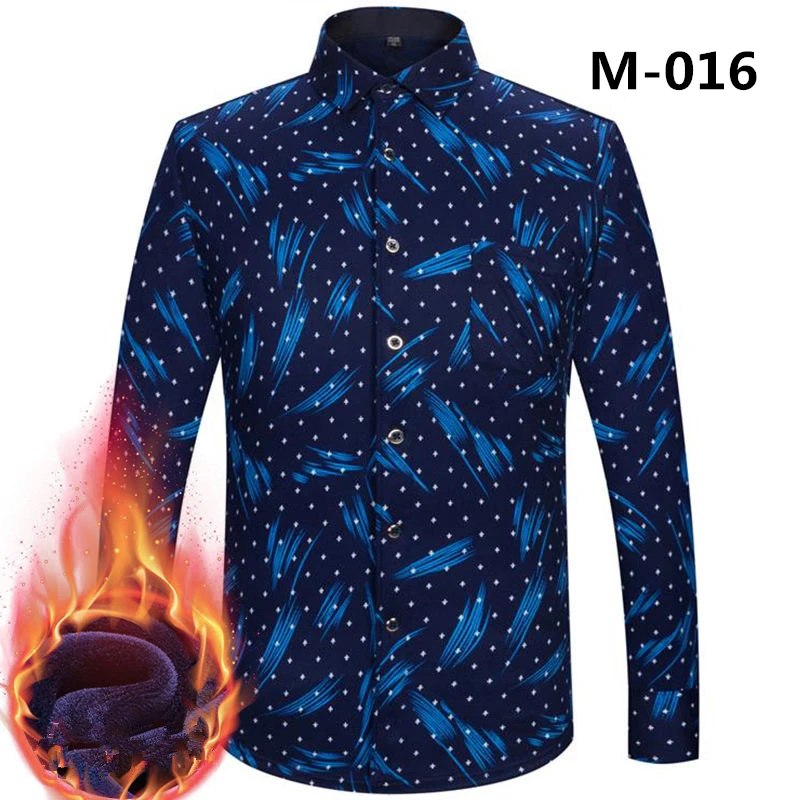 Fashion Men's Print Plaid Warm Thick Velvet Fleece Shirts Winter Long Sleeve Dress Shirt for Men Soft Flannel Camisa Masculina