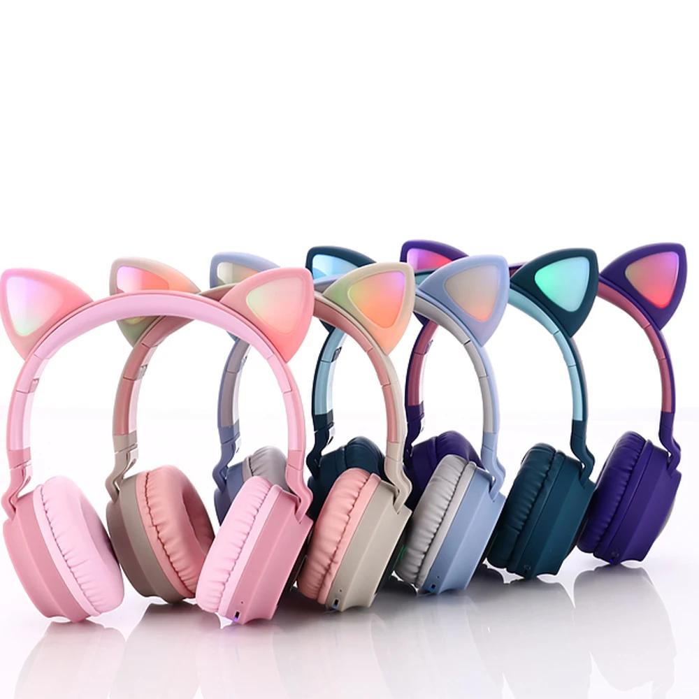 Wireless Bluetooth 5 0 Headset Cat Ear LED Light Headphone Stereo Music Headphones Girl Headset for PC
