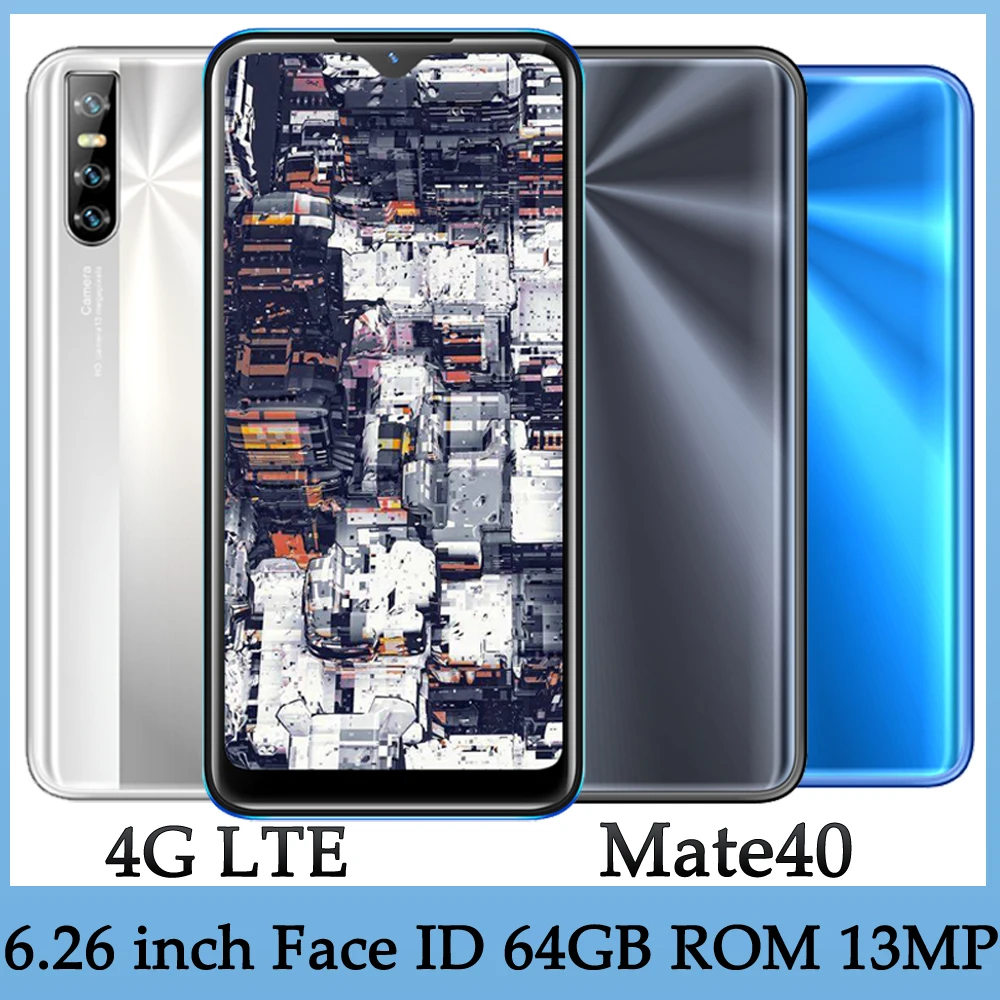 Мобильный телефон Mate40 4G LTE 6 26 дюйма 5 Мп + 13 МП 4 Гб ОЗУ 64 ПЗУ Android экран Waterdrop сканер