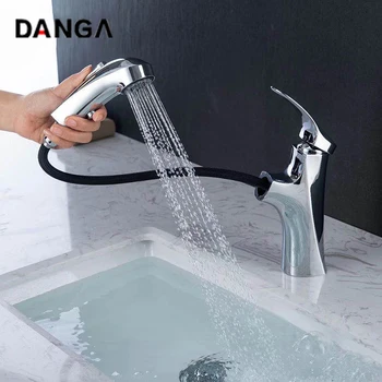 

Brass Basin Faucet Bathroom Sink Tap Kitchen Pull-out Mixer 360 Degree Rotation Water Tap Single Handle Hot and Cold Faucet