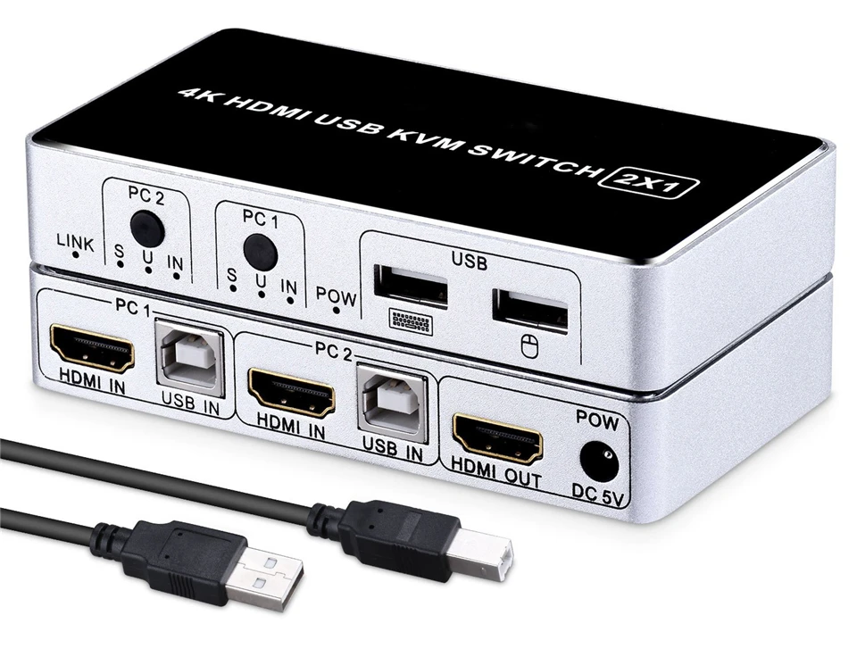 4K 60 Гц KVM переключатель HDMI 2 порта HDMI KVM переключатель USB ПК компьютер KVM переключатель клавиатура мышь переключатель коробка для ноутбука, PS4, Xbox