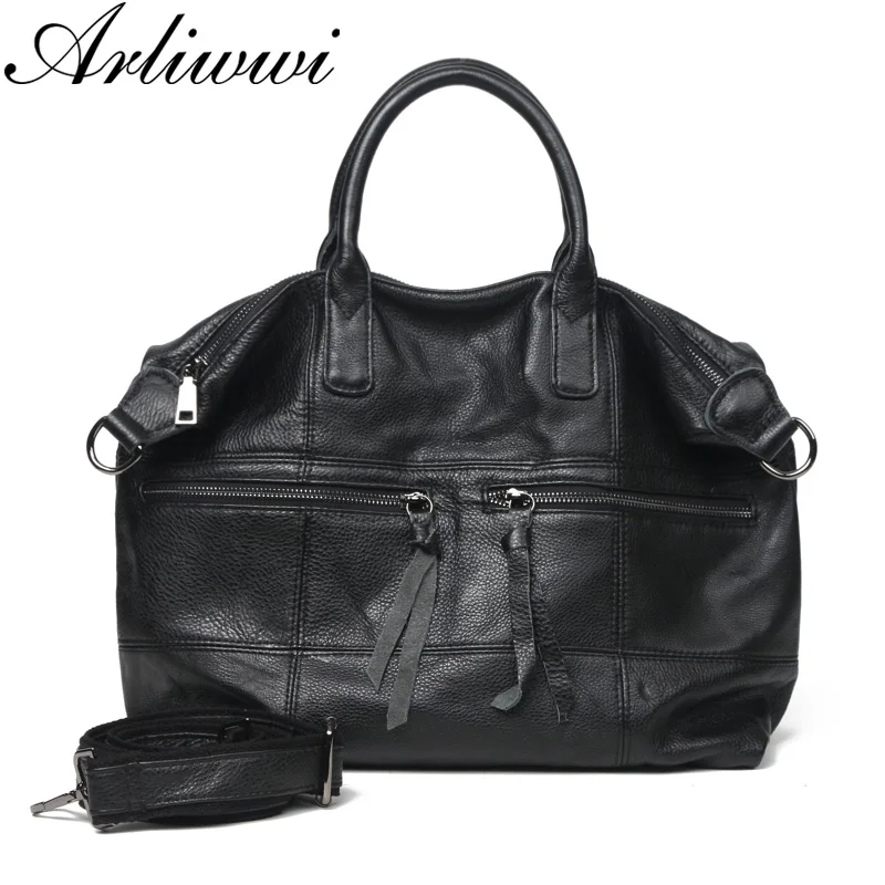 US $44.62 Arliwwi Large Capacity Female 100 Real Leather Tote Handbags Soft Cow Leather Big Messenger Bags For Women New Gs04