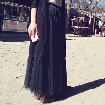 

Tulle Skirts Womens Summer Long Maxi Skirt Female Elastic High Waist Pleated Tutu Skirt