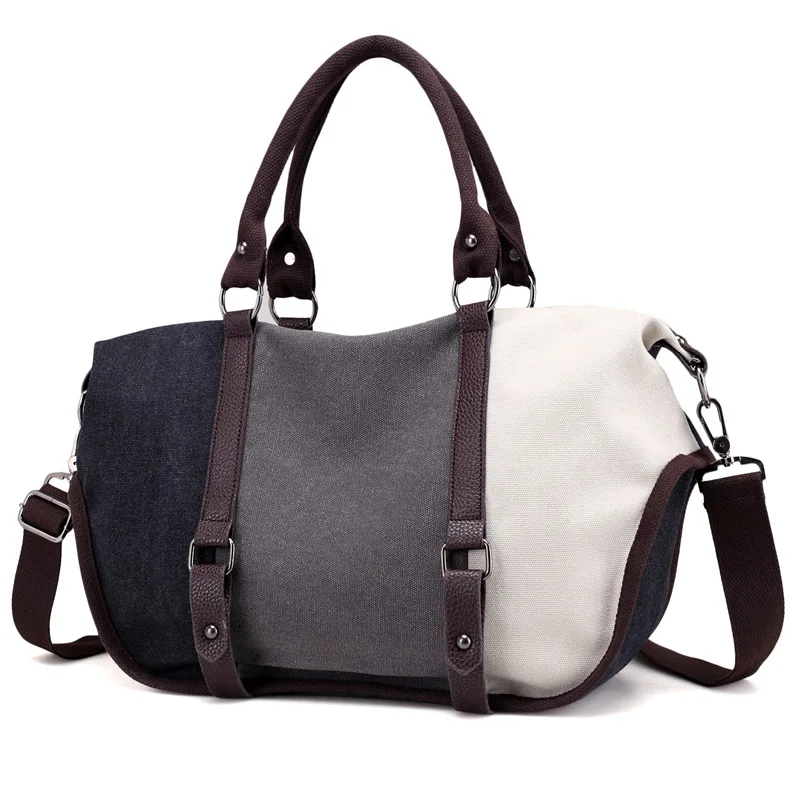 

New Style Fashion Korean-style Contrast Color Joint Canvas Bag WOMEN'S Single-shoulder Bag Casual Versatile Large Capacity Shoul