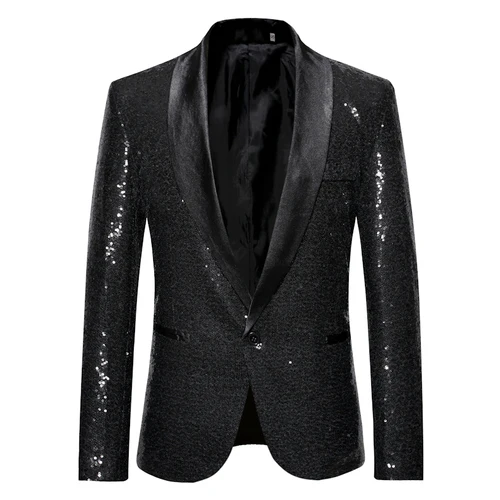 Классический костюм, расшитый пайетками мужской пиджак свободный удобный повседневный мужской костюм Европейский Размер S M L XL XXL Модные мужские блейзеры для сцены пальто - Цвет: Черный