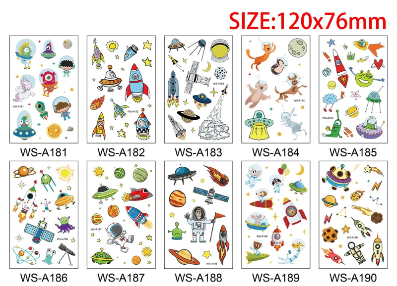Kid Tattoo Universe Space Spaceman Rocket Star Decal Children DIY Body Art Makeup Small Waterproof Temporary Tattoo Sticker Fake (5)