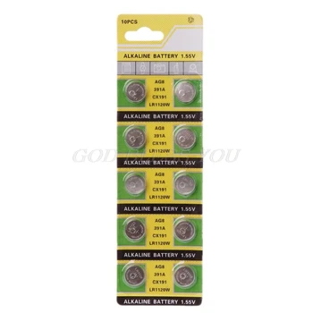 

10PCS Watch Battery AG8 1.55V Li-ion Button Coin Cell Batteries LR1120 391 SR1120 191 LR55 Toys Remote Camera CPU Drop Shipping