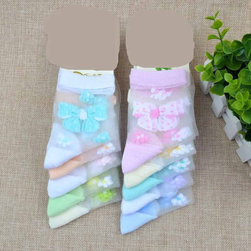 Calcetines de seda de cristal con mariposas para niñas, medias elásticas de encaje Floral, 1/4 par/lote