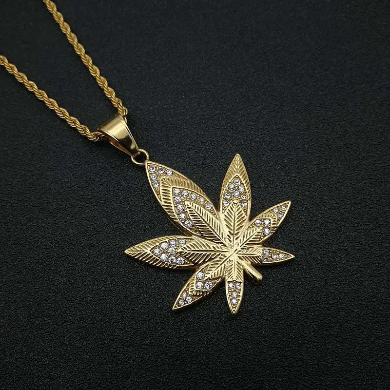 В стиле хип-хоп со льдом из конопли лист подвески с цепочкой Нержавеющая сталь IP