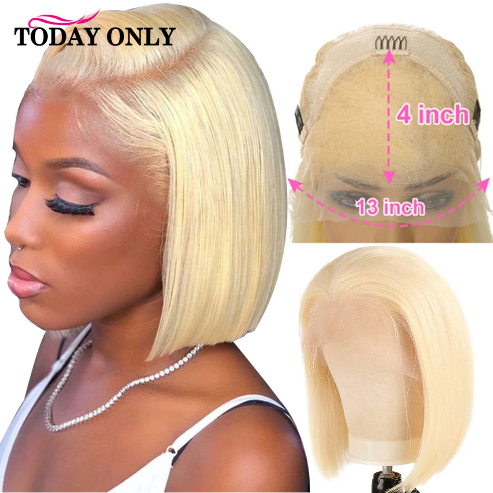 613 Blonde Bob Wig 13x4 HD Lace Front Wig Brazilian Bone Straight Lace Front Human Hair Wigs For Women HD Transparent Lace Wig