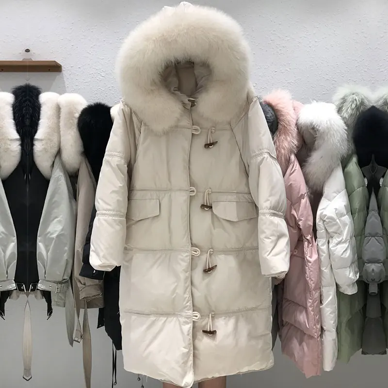 Winter Fashion Horn Button White Duck Down Jacket