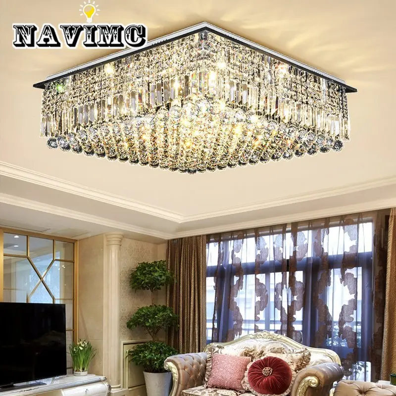 

Modern Rectangular Clear Crystal Ceiling Lamp for Living Room Bedroom Kitchen Lighting