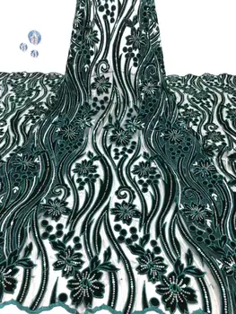 

newest design African tulle lace fabric soft and smooth velvet French net lace fabric with sequins for party dress FZZ495