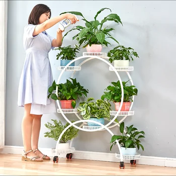 

Shelves wrought iron multi-layer wheeled floor-standing green flower pot stand living room balcony flower stand