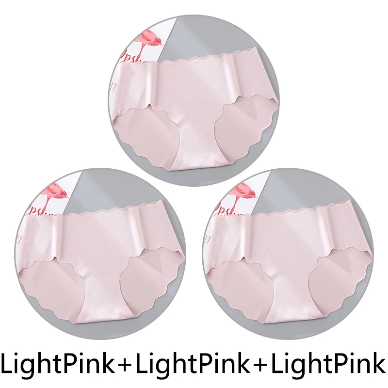 LightPink X 3 3Pcs Sexy Ruffles Panties Women Soft Seamless Briefs Ice Silk Breathable Underwear Ultra Thin Intimates Lingerie Solid M-XL New - Цвет: LightPink X 3