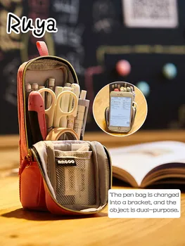 

Retro Large Capacity Multi-function Vertical Pen Bag Canvas Art Pencil Case School supplies Box Pencils Pouch Stationery moomin