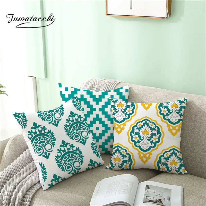 

Fuwatacchi Nordic style Geometric Cushion Cover Green Pillow Cover For Home Sofa Decorative Pillowcases Polyester Throw Pillows