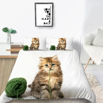 

3D Kitten Bedding Set Double Cute Comfortable White Duvet Cover Ball Of Yarn King Queen Twin Full Single Unique Design Bed Set