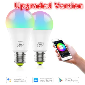 

Upgrade WiFi Smart Light Bulb Dimmable Multicolor RGB Wake-Up Lights No Hub Required Compatible With Alexa And Google Assistant