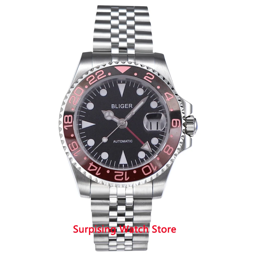 

Bliger 40mm Automatic Mechanical Men Watch Luxury Sapphire Crystal Vintage GMT Watch Luminous Waterproof Day Date Wristwatch Men