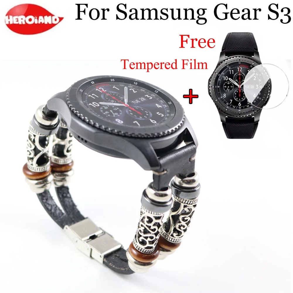 Кожаный браслет для Samsung Gear S3 сменный ремешок наручных часов с закаленной пленкой
