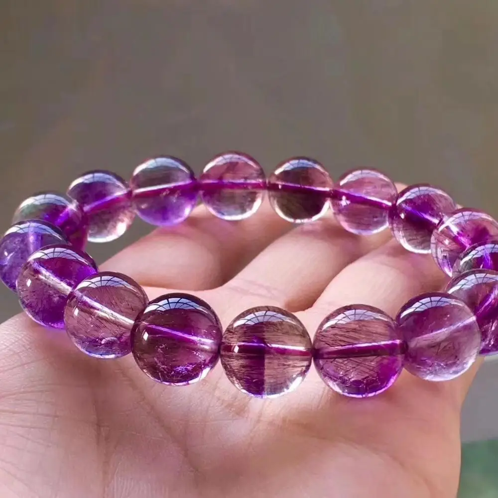 12mm Natural Purple Super Seven 7 Rutilated Quartz Crystal Round Beads Bracelet Women Men Rare AAAAAA Certificate