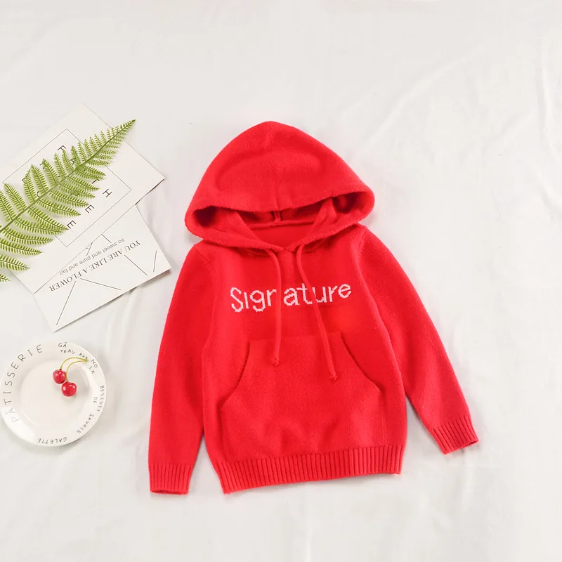 

2019 Spring New Style Core-Spun Yarn Lettered Hooded CHILDREN'S Sweater Korean-style Men And Women Children Tops CHILDREN'S Swea