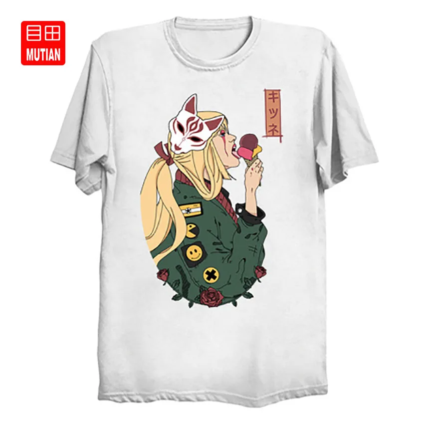Kitsune/футболка для девочек kitsune Girl Аниме Манга маска мороженое розы | Мужская