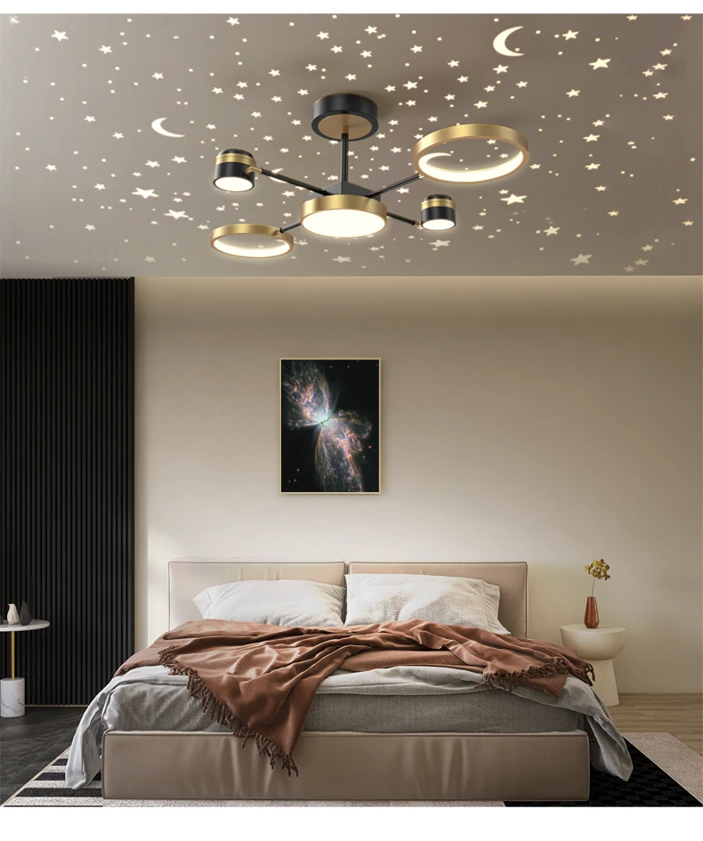 Creative Starry Ceiling Chandelier Lighting For Parlor Bedroom Study Room Nordic Decorative LED Lights IndoorDimmable Lamps contemporary chandeliers