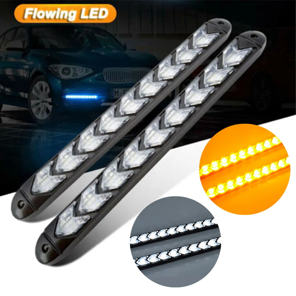 

Mayitr 2pcs 12V White Amber Arrow Car Styling LED Daytime Running Light 1200LM 3030 SMD Dynamic Flowing Turn Signal Lamp