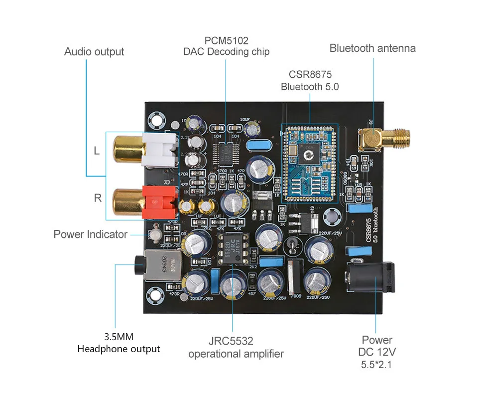 AIYIMA CSR8675 беспроводной Bluetooth 5,0 приемник CSR8675 PCM5102 APTX HD ides DAC декодирование без потерь с антенной поддержка 48 бит