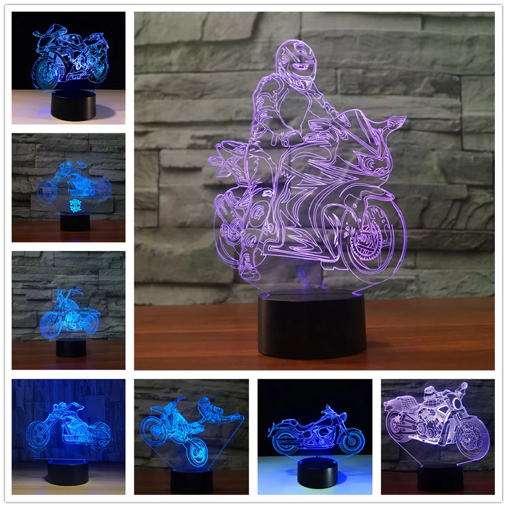 3D лампа мотоциклиста 3d Форсаж 8 Новинка мотоциклетная настольная лампа ночные огни Led Lampara ночник RGB изменение