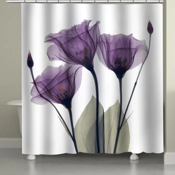 

Waterproof Shower Curtain Colorful Tulip Lotus Flowers Trees Pattern Shower Curtain 3D Polyester Fabric Bath Curtain with Hook