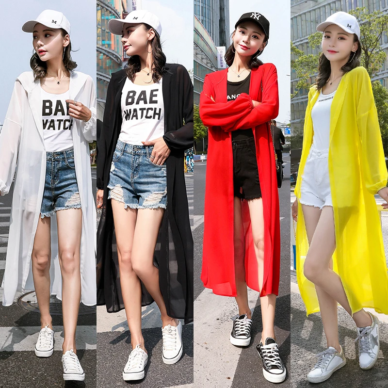 TingYiLi Hoodie Cardigan Women Summer Beach Boho Kimono Black White Yellow Red Long Cardigan Top blouses & shirts