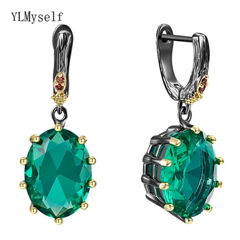 

Hot and bright green color drop earrings Women's birthday party earring with big oval stone beautiful jewelry
