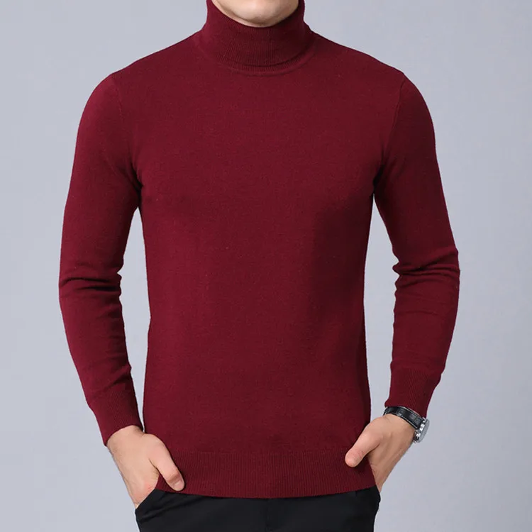 

2018 Autumn And Winter New Style Men Pure Wool Sweater Middle-aged Men's Business High Collar Solid Color Long Sleeve Thick Wool