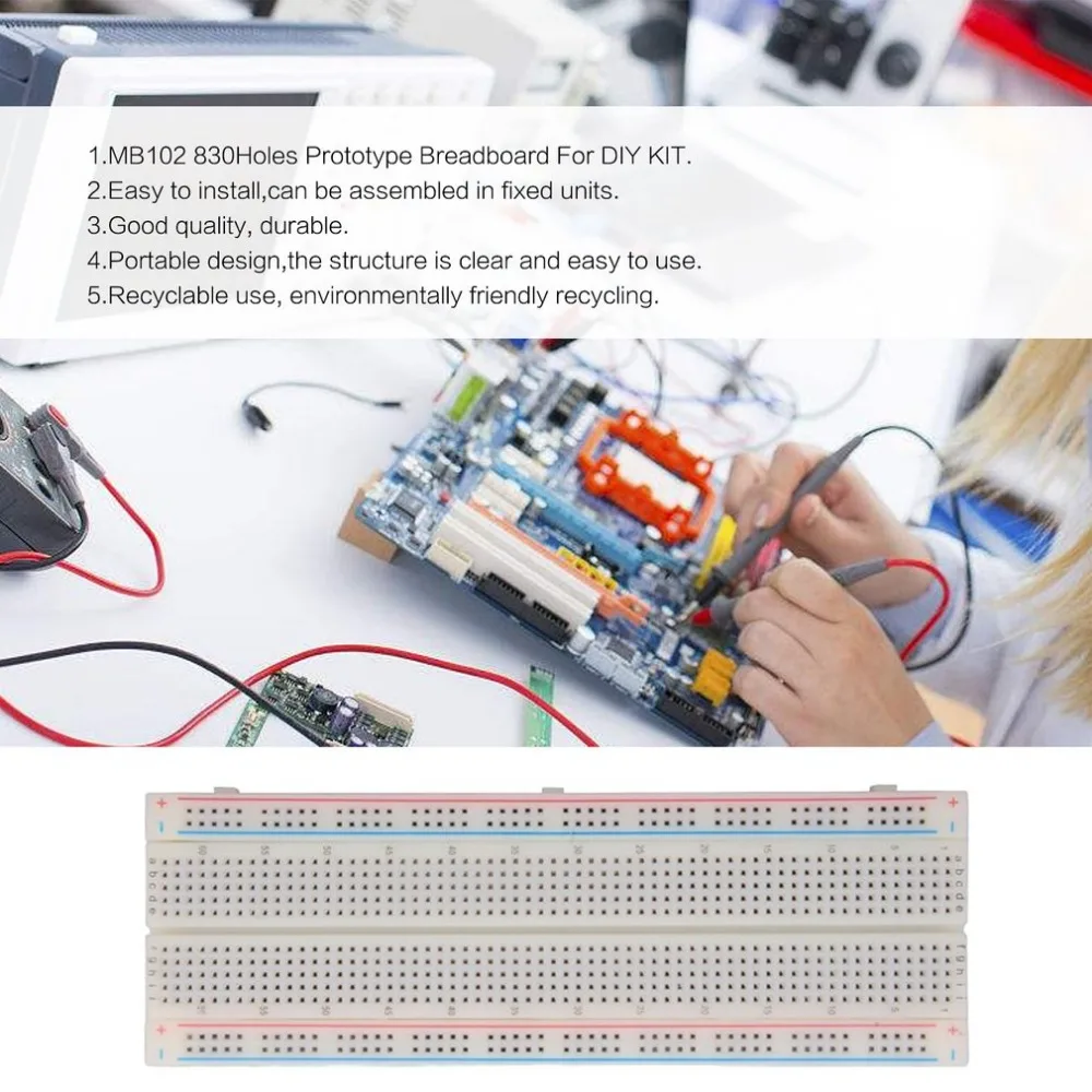 MB-102 макетная плата прототипа для DIY комплекта печатной платы макетная плата 16,5X5,5 см 830 отверстий Универсальный прототип без пайки