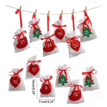 

24PCS Christmas Drawstring Gift Bags With numbers Burlap, Pouch Candy Bag Trea