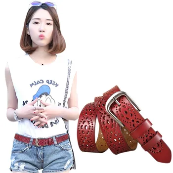 

Women Carved Jeans Belt Leather Belt 2020 New Women Hollow Pure Fashion Ladies Perforated Leather Wide Wild Wild Single Ring