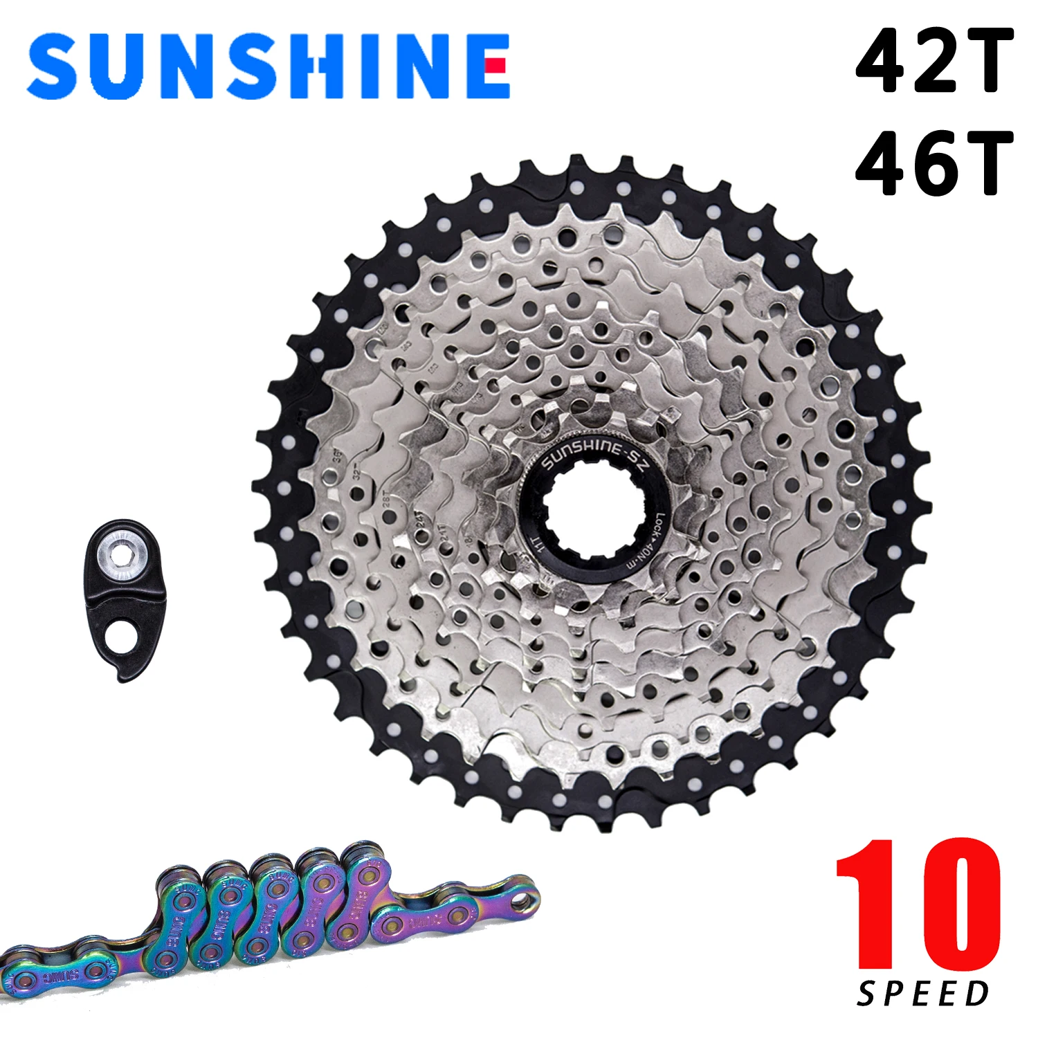 Sunshine 10-velocidade velocidade v s cassete mountain bike desviador + sumc cogs de corrente mtb peças roda dentada da bicicleta 11-42t 46t