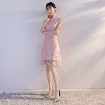 

Young Girl's Lace Embroidered Cheongsam Short Improved Fresh And Elegant Dress 2020 New Winter Female