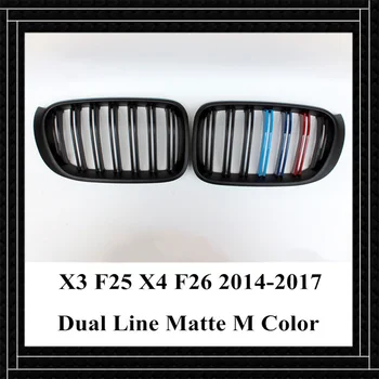 

1 pair High quality 2-Slat ABS Glossy black Front Mesh Grille For B M W X3 F25 F4 F26 2014-2017 Glossy M Color Car Front Grill