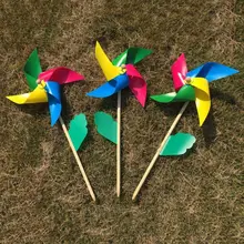 2 2 Pcs/Set Wind Spinner Simple Four Colors Windmill Pinwheel Wooden Pole Garden Decoration Kids Children Toys Wheel 28cm Home