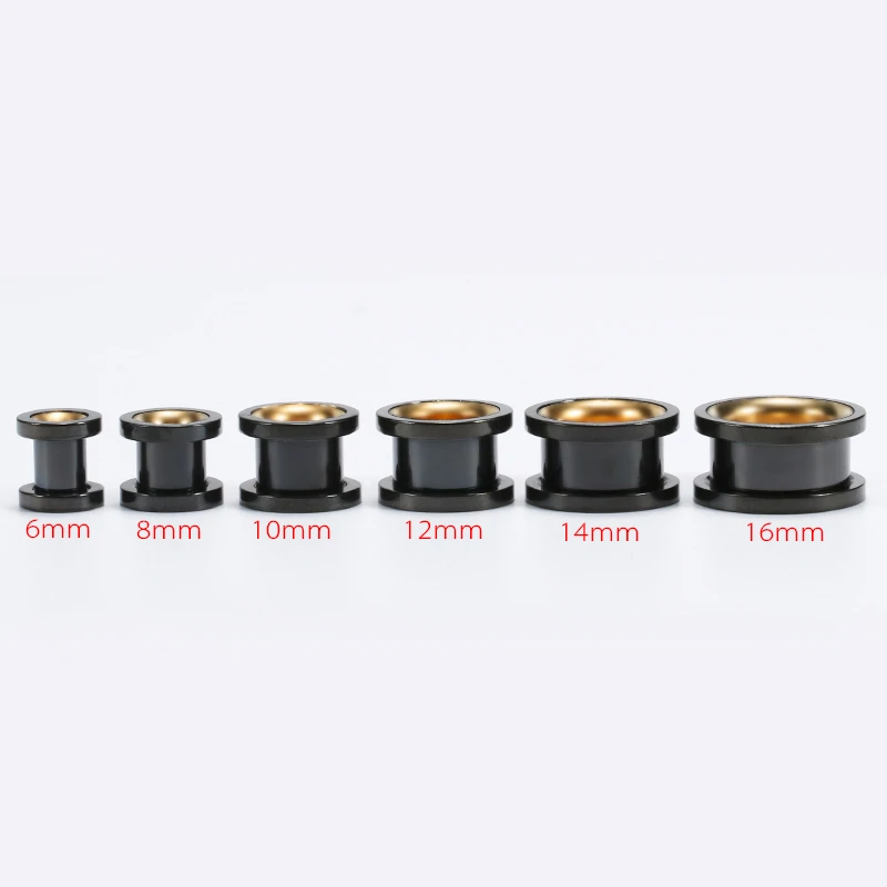 Black Stainless Steel Ear Piercing Earrings Gauges Ear Plugs Expanders Stretchers Flesh Tunnel Gold Plated Body Jewelry 2Pcs/Lot