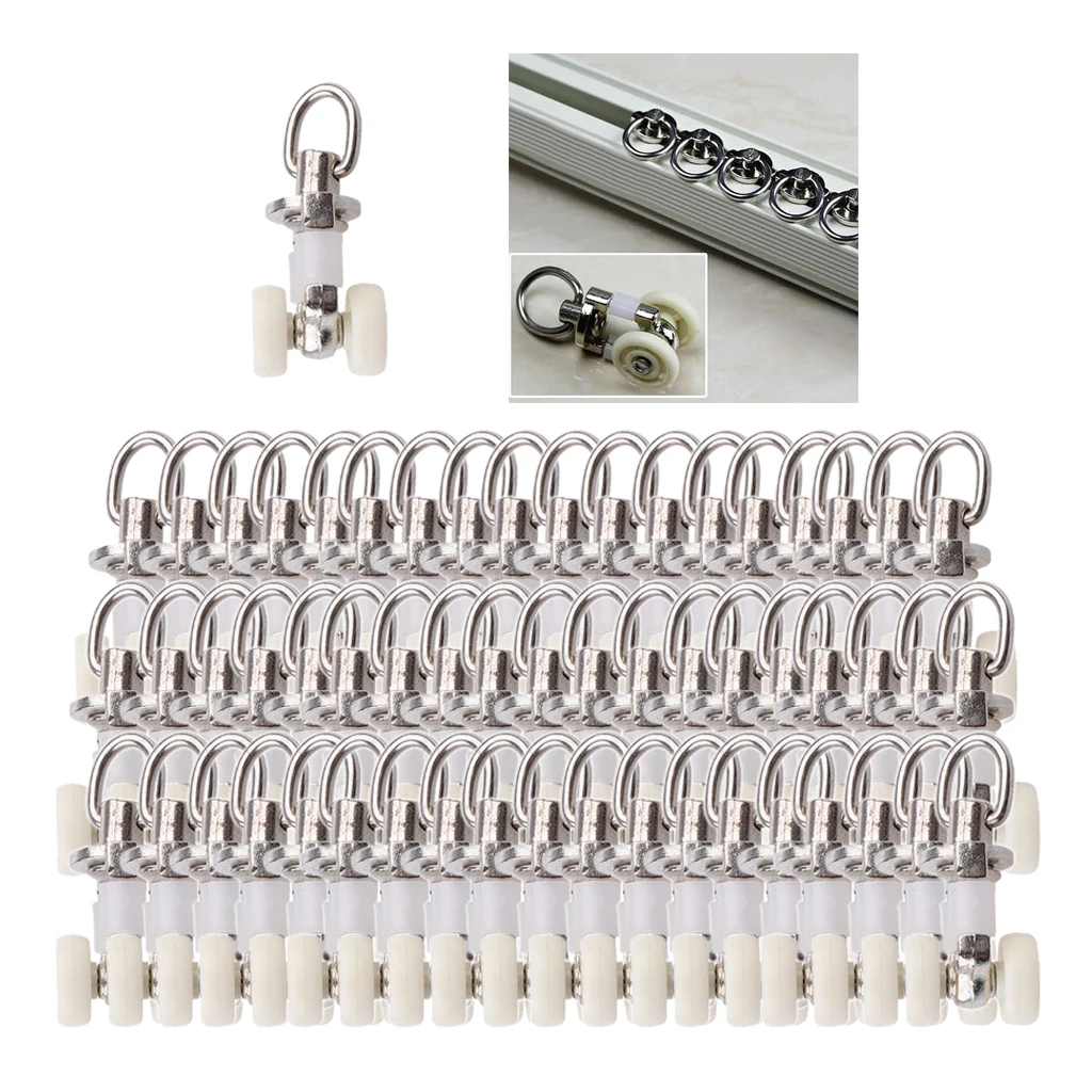 20-60PCS Alloy Window Glider Curtain Track Carrier Silent Slide Wheels Rollers